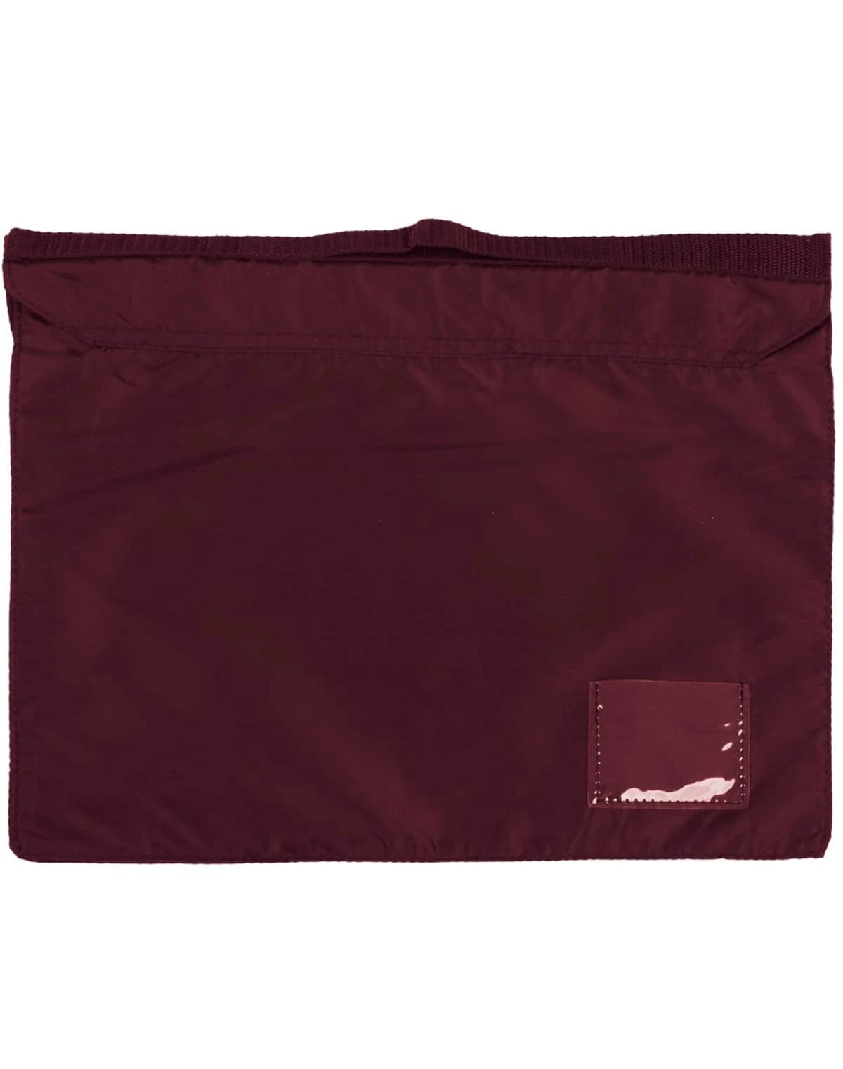 Dark maroon fabric pouch with a small pocket on the bottom right.