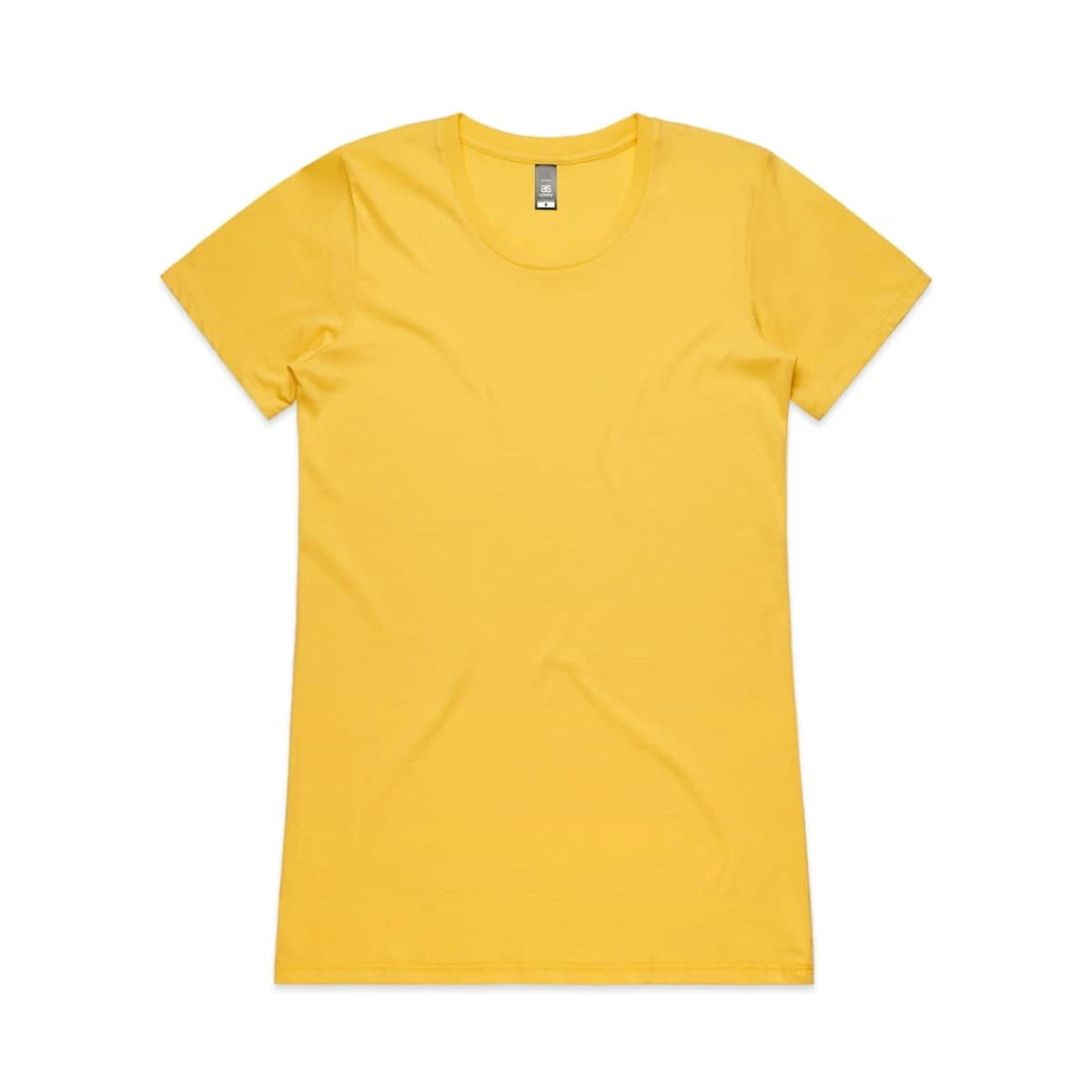 Plain yellow t-shirt laid flat on a white background.
