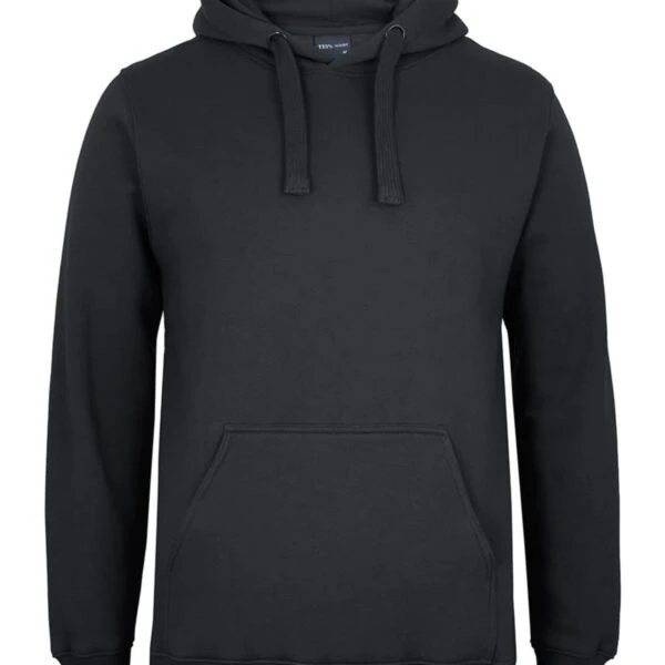 JBs Branded Hoodies: black hoodie with front pocket and drawstrings.