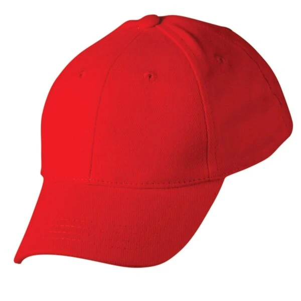 A plain red baseball cap on a white background.