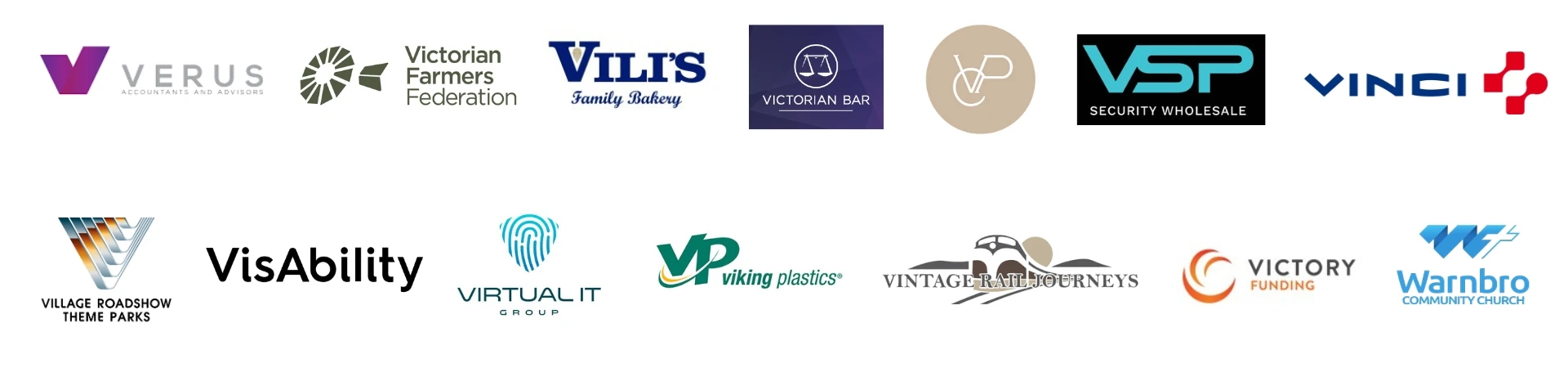 Logos of various companies and organizations arranged in two rows on a white background.