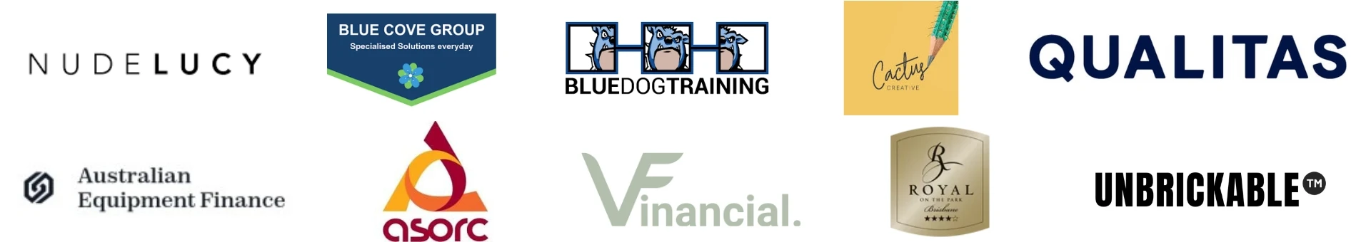 A grid of 11 assorted company logos on a white background.