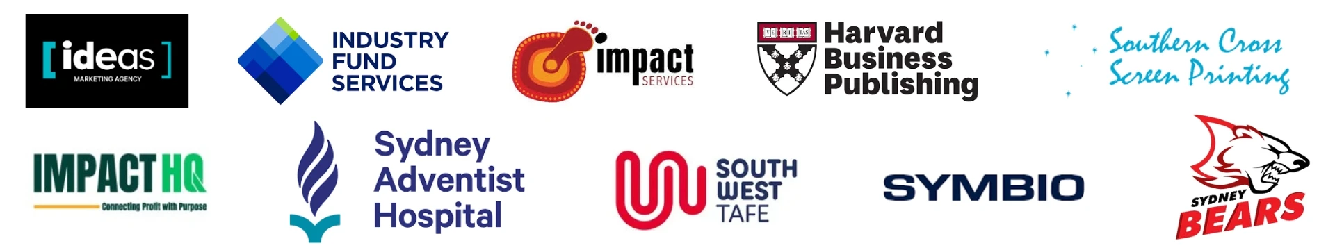 A row of various business and organization logos on a white background.